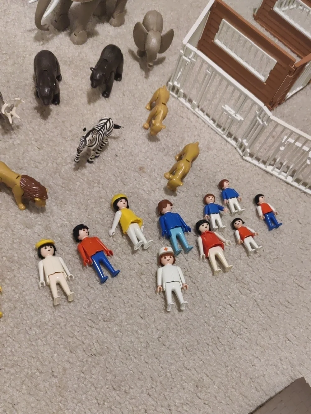 Vintage Playmobil Zoo People, Tree Accessories, White Fence & Brown House Random